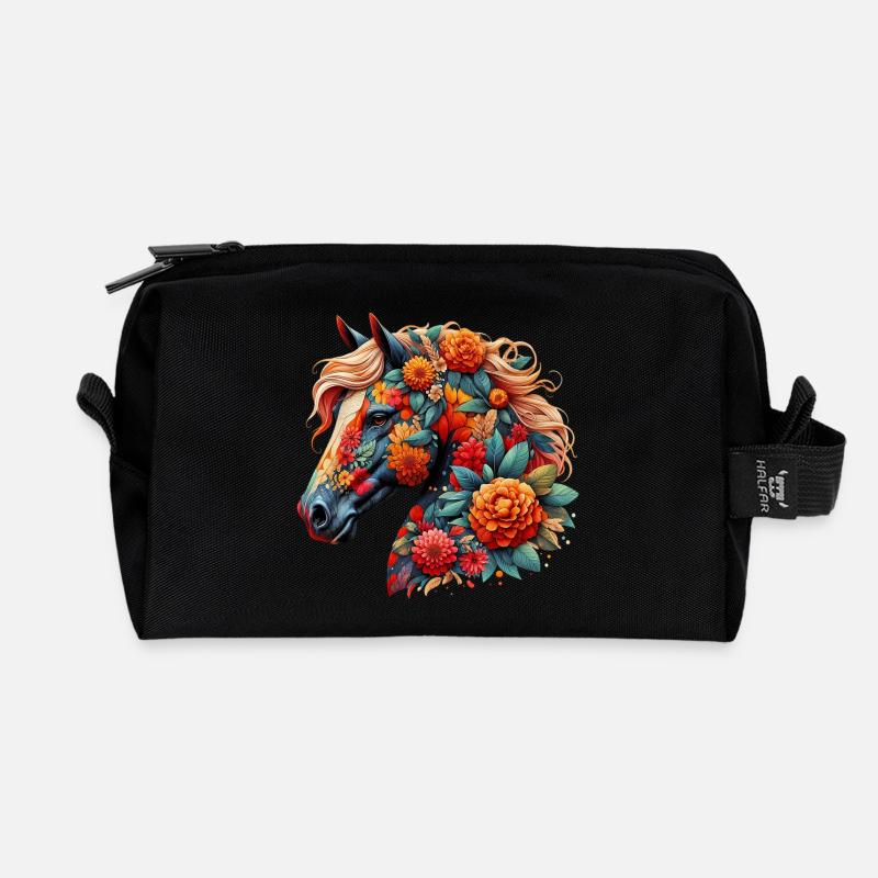 Pferd mit Blumen geschmückt - Recycelte Kulturtasche - Schwarz