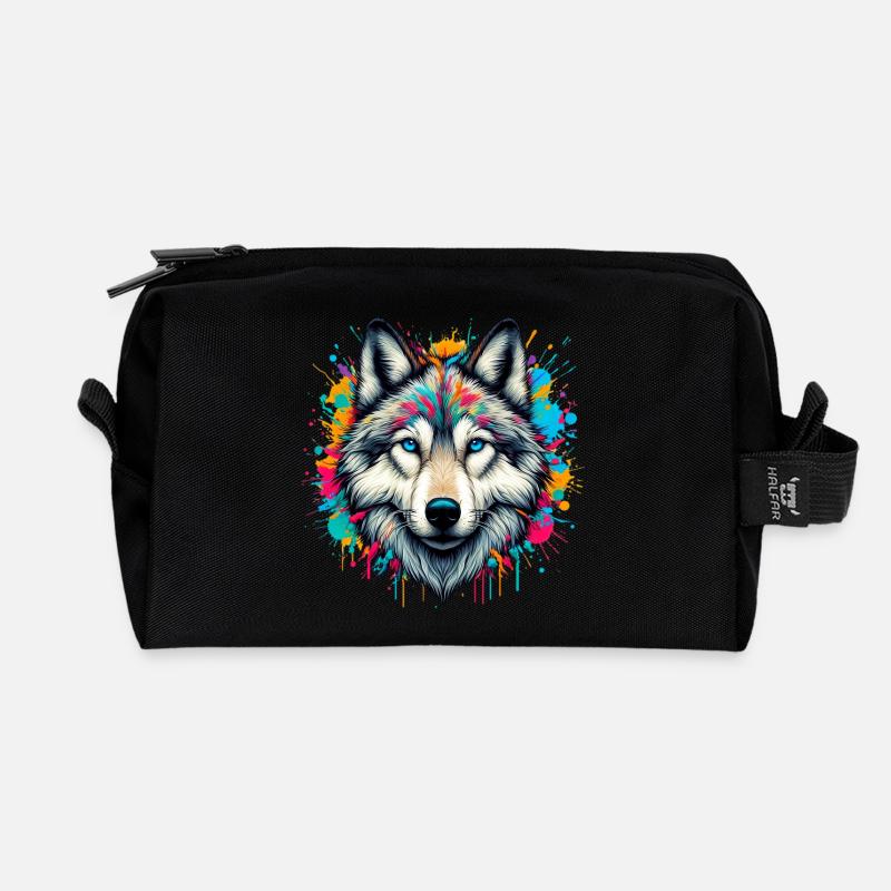 Wolf - Recycelte Kulturtasche - Schwarz