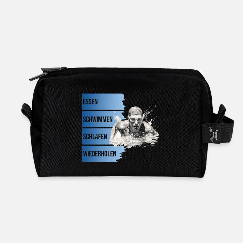 Essen - Schwimmen - Schlafen - Wiederholen - Recycelte Kulturtasche - Schwarz