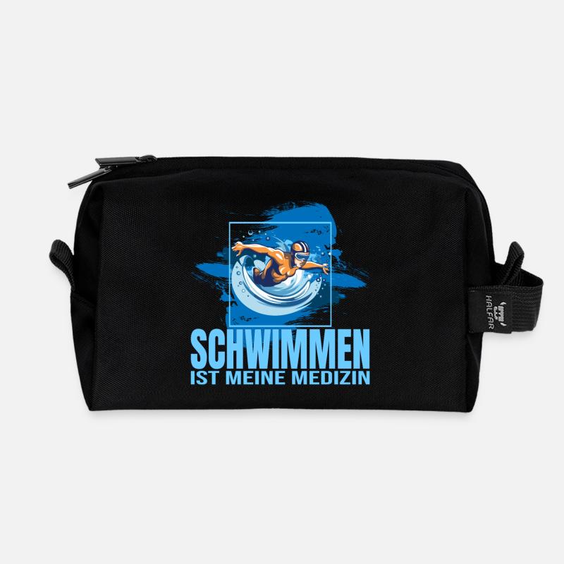 Schwimmen ist meine Medizin - Recycelte Kulturtasche - Schwarz
