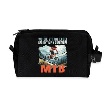 MTB: Wo die Straße endet beginnt mein Abenteuer - Recycelte Kulturtasche - Schwarz - Vorne