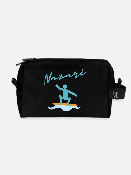 Nazaré Surf Illustration - Trousse de toilette en tissu recyclé - noir