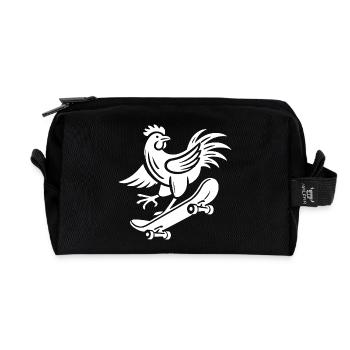 Chicken Rooster Hen Skater Silhouette Minimalist - Recycled Toiletry Zip Bag - black - Front