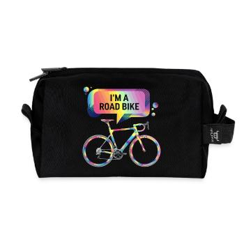 Design de vélo de route arc-en-ciel vibrant - Trousse de toilette en tissu recyclé - noir - Devant