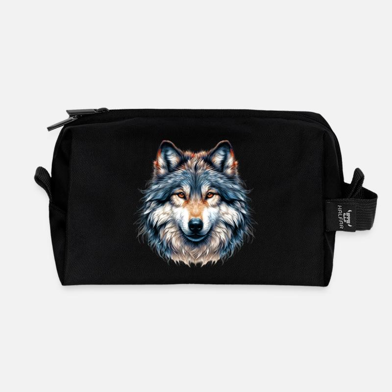 Wolf - Recycelte Kulturtasche - Schwarz