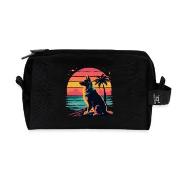 Rétro coucher de soleil berger australien - Trousse de toilette en tissu recyclé - noir - Devant