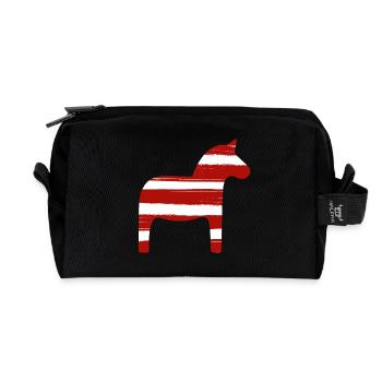 Dala Horse Stripes Christmas Scandinavia Decoration - Recycled Toiletry Zip Bag - black - Front