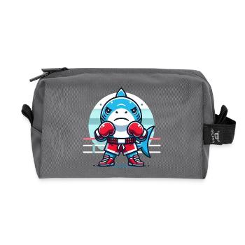 Shark Boxing Champion Cartoon Design - Recycled Toiletry Zip Bag - anthracite - Front