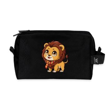 Lion mignon avec écharpe rouge et jaune - Trousse de toilette en tissu recyclé - noir - Devant