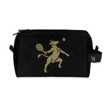 Cow Tennis Tennis Ball Balancing Horn Silhouette - Recycled Toiletry Zip Bag - black - Front
