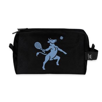 Cow Tennis Tennis Ball Balancing Horn Silhouette - Recycled Toiletry Zip Bag - black - Front