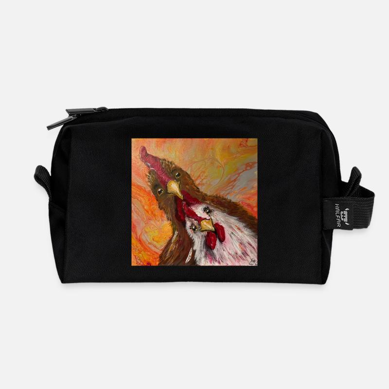 Coq et poulet - Trousse de toilette en tissu recyclé - noir