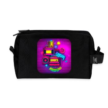 80s Party Vintage Theme Party - Recycled Toiletry Zip Bag - black - Front