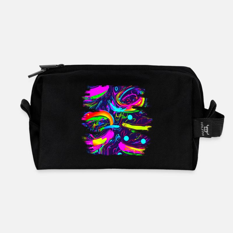 Neon Abstrakt Style Trend UV - Recycelte Kulturtasche - Schwarz