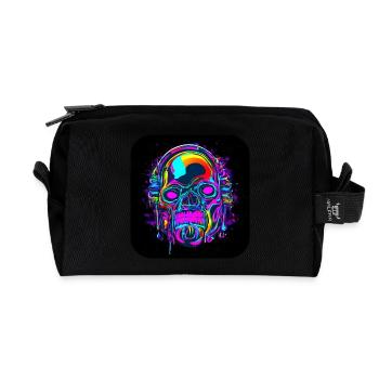 Neon Skull Abstract Cyberpunk Style - Recycled Toiletry Zip Bag - black - Front