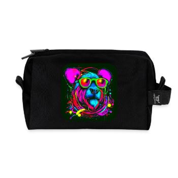 Neon Style Bär Leuchtreklame Glow - Recycelte Kulturtasche - Schwarz - Vorne