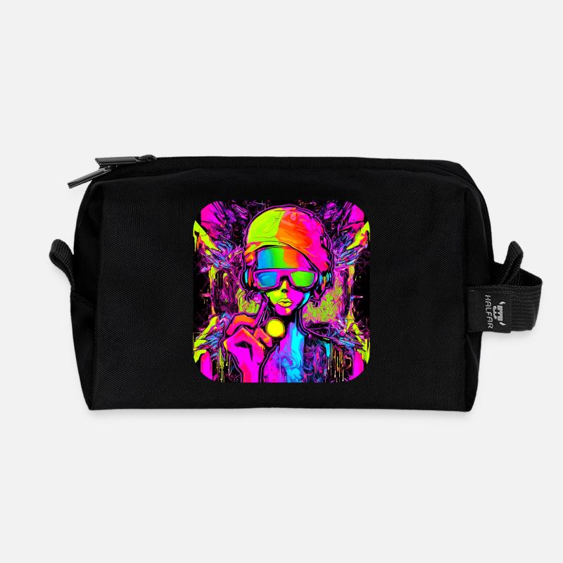 Neon Farben Bunt Kreativ Style Glow - Recycelte Kulturtasche - Schwarz