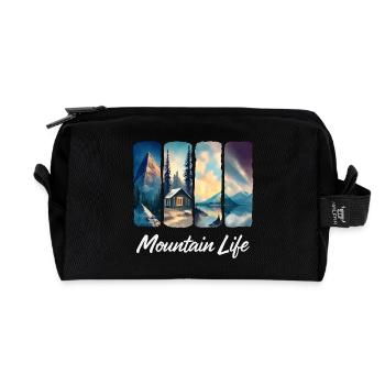 Mountain View with Forest Cabin and Lake - Recycled Toiletry Zip Bag - black - Front