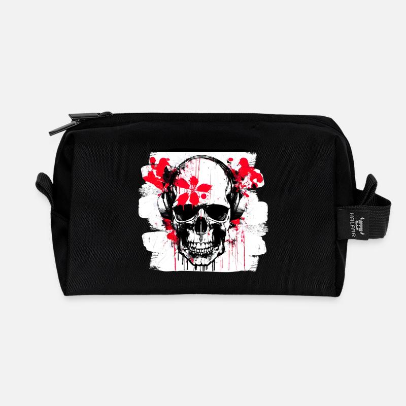 Totenschädel Splash Trash Polka Tattoo - Recycelte Kulturtasche - Schwarz