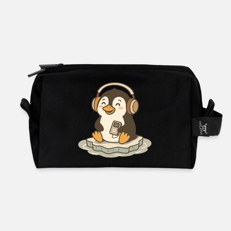 Musikliebender niedlicher Pinguin mit Kopfhörern - Recycelte Kulturtasche - Schwarz