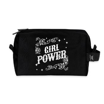 Contrasting Floral Power Girl - Recycled Toiletry Zip Bag - black - Front