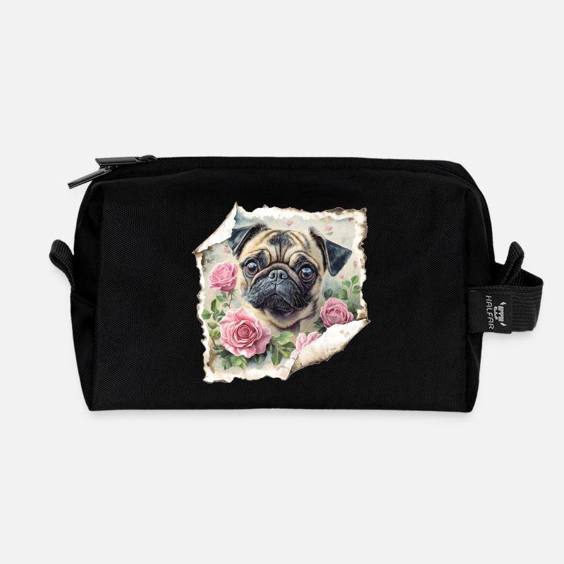 Mops Vintage - Recycelte Kulturtasche - Schwarz