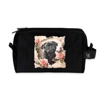 Mops mit Schmetterling - Recycelte Kulturtasche - Schwarz - Vorne