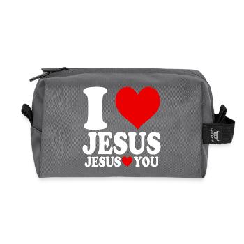 Ich liebe Jesus und Jesus liebt dich - Recycelte Kulturtasche - Anthrazit - Vorne