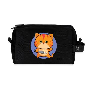 Friendly Tabby Cat with Green Eyes - Recycled Toiletry Zip Bag - black - Front