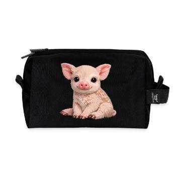 Piglet Cuddle Illustration - Recycled Toiletry Zip Bag - black - Front