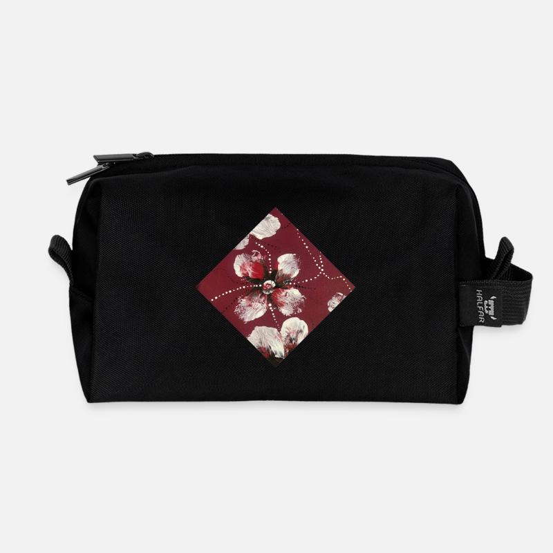 Dunkelrotes Design - Recycelte Kulturtasche - Schwarz