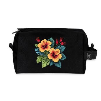 Hibiskus - Recycelte Kulturtasche - Schwarz - Vorne