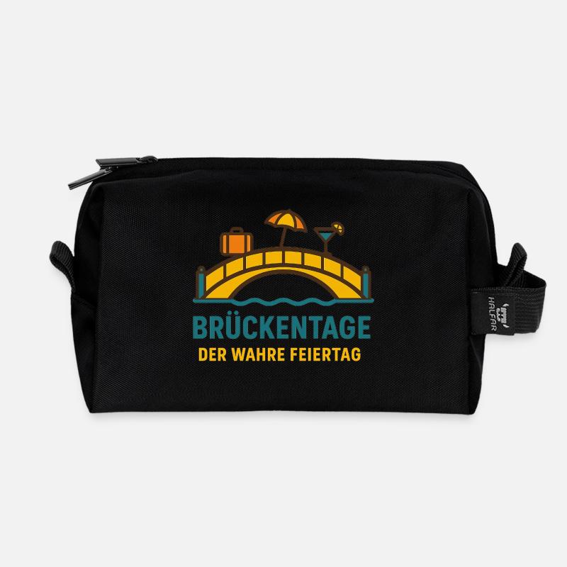 „Brückentage – Der wahre Feiertag“ - Recycelte Kulturtasche - Schwarz