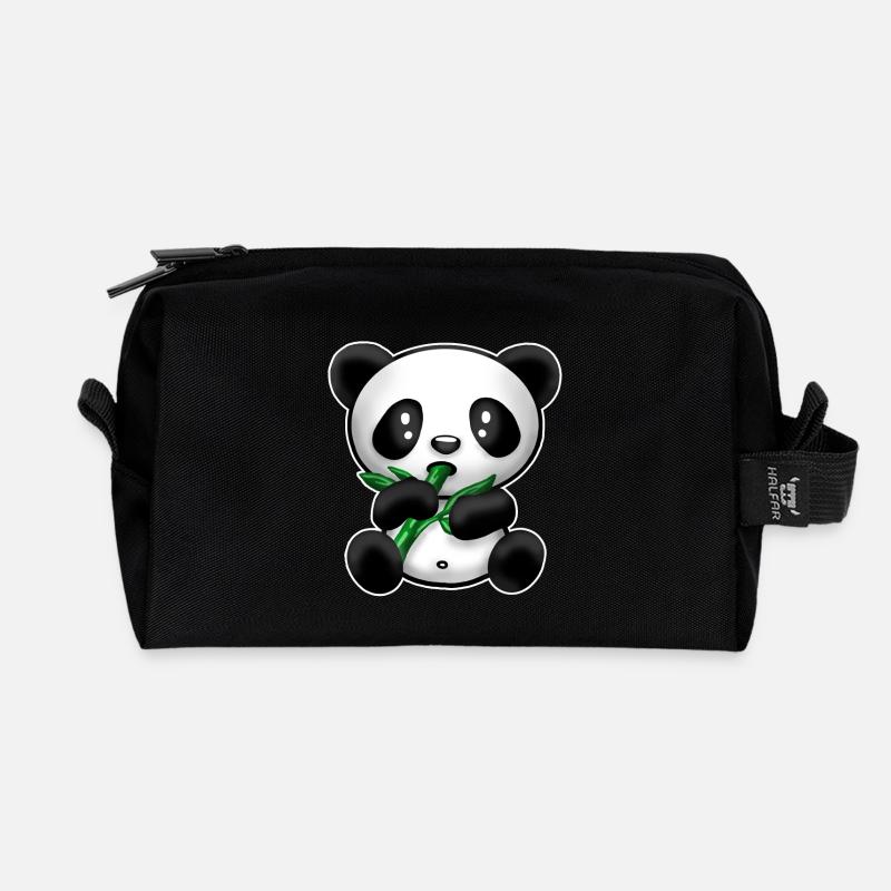 Panda mit Bambus - Recycelte Kulturtasche - Schwarz