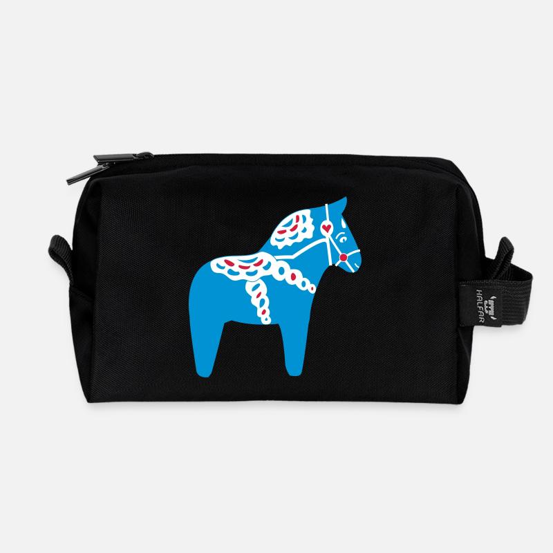Dala Pferd blau - Recycelte Kulturtasche - Schwarz