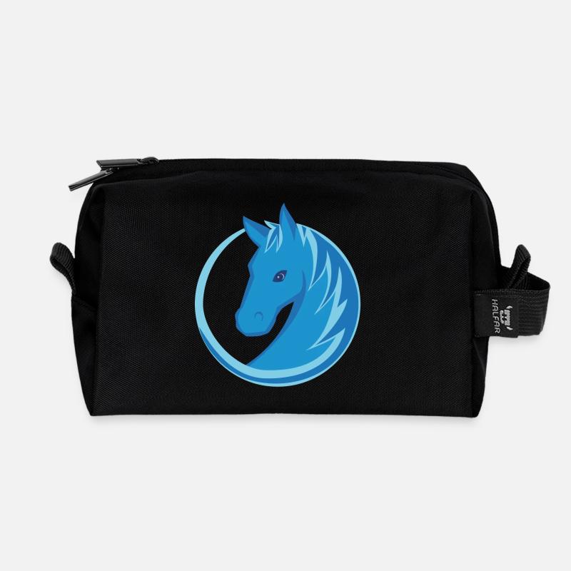 Pferd Logo Kreis Flat Design blau - Recycelte Kulturtasche - Schwarz