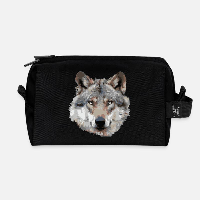 Wolf (grau) - Recycelte Kulturtasche - Schwarz