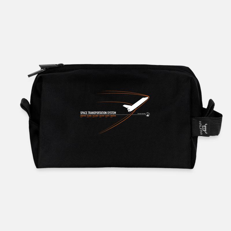 Space Shuttle (Orange print) - Recycled Toiletry Zip Bag - black
