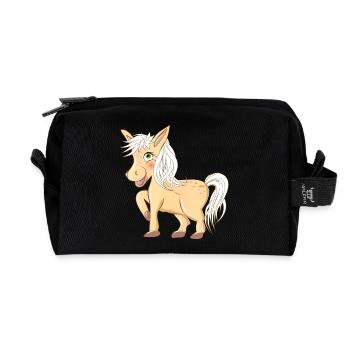 magical cute pony radiant and laughing - Recycled Toiletry Zip Bag - black - Front