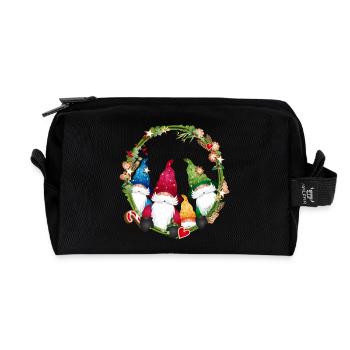 little elf family in a Christmas frame - Recycled Toiletry Zip Bag - black - Front