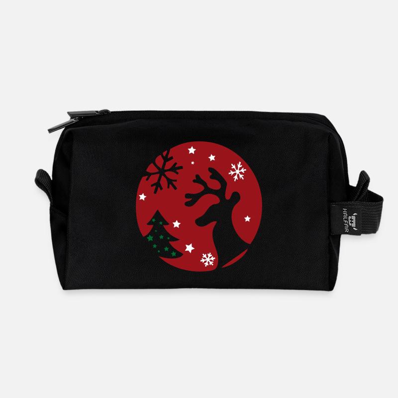 Weihnachtszeit, Rentier, Tannenbaum - Recycelte Kulturtasche - Schwarz