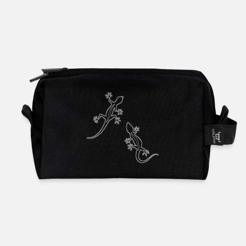 Zwei Echsen (schwarz) - Recycelte Kulturtasche - Schwarz