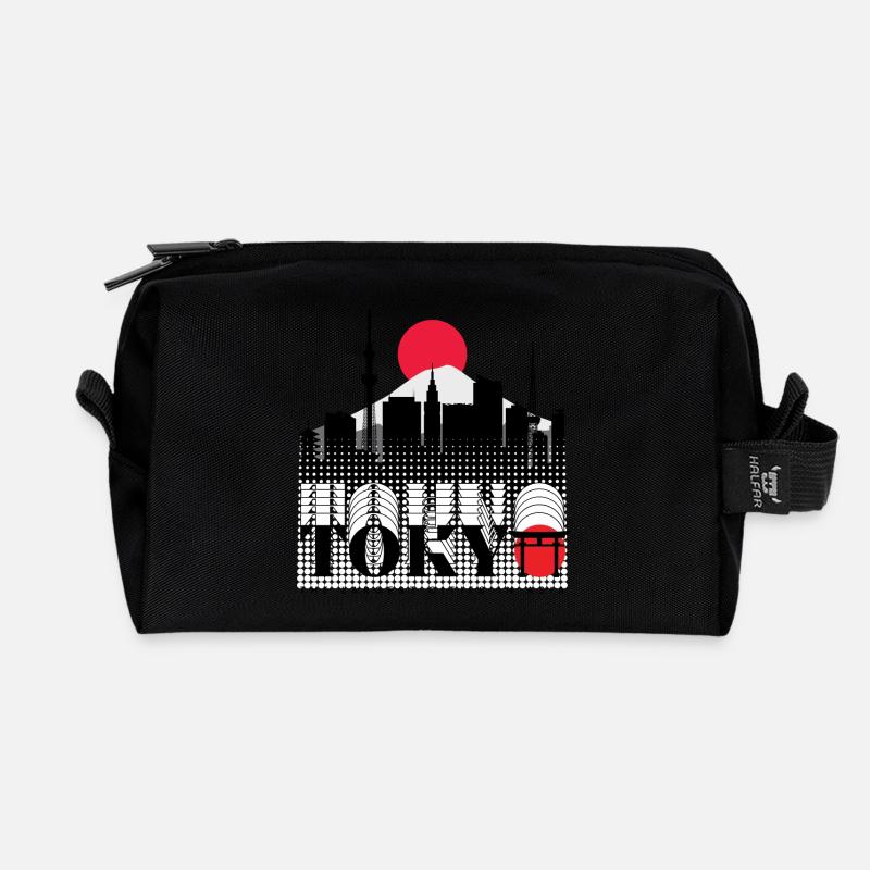 Tokyo Skyline Retro Rotsonne Design - Recycelte Kulturtasche - Schwarz