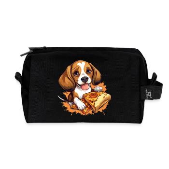 Beagle amateur de pizza : irrésistiblement sucré - Trousse de toilette en tissu recyclé - noir - Devant