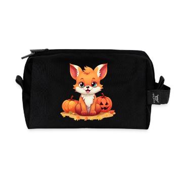 Halloween Herbst: Füchse im Laub - Recycelte Kulturtasche - Schwarz - Vorne