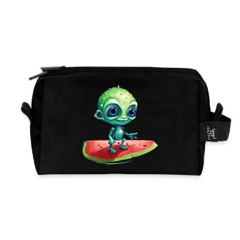 Green alien meets watermelon: Exotic encounters - Recycled Toiletry Zip Bag - black - Front