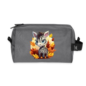 Kawaii-Zebra im Herbst - Recycelte Kulturtasche - Anthrazit - Vorne