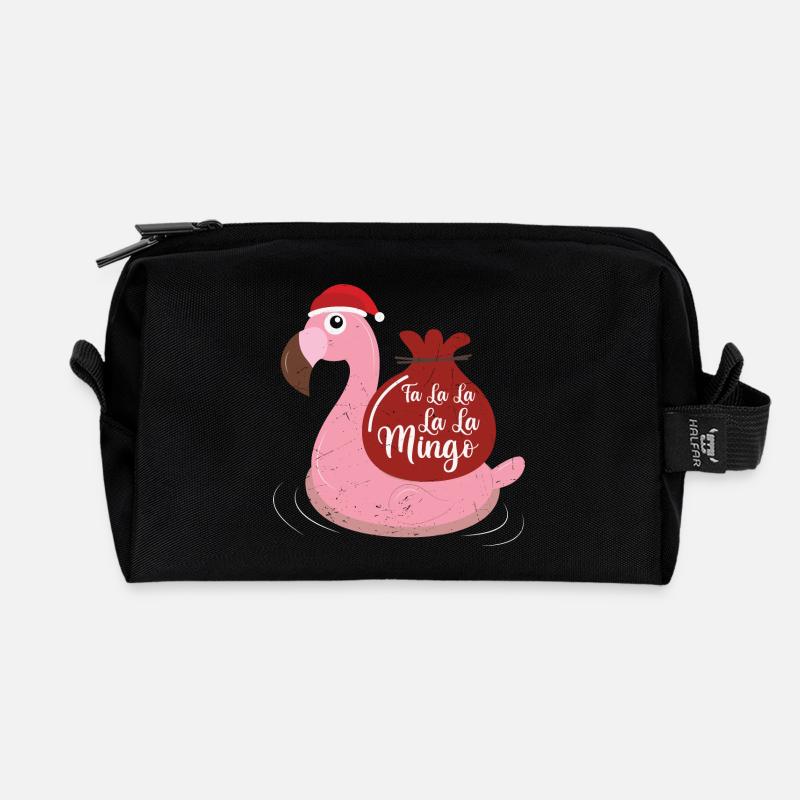 Flamingo Design Lustige Weihnachtspullover - Recycelte Kulturtasche - Schwarz