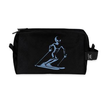Alien skier silhouette for minimalist - Recycled Toiletry Zip Bag - black - Front