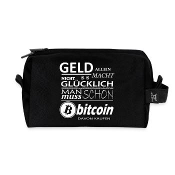 Geld alleine macht nicht Glücklich Bitcoin Sprüche - Recycelte Kulturtasche - Schwarz - Vorne